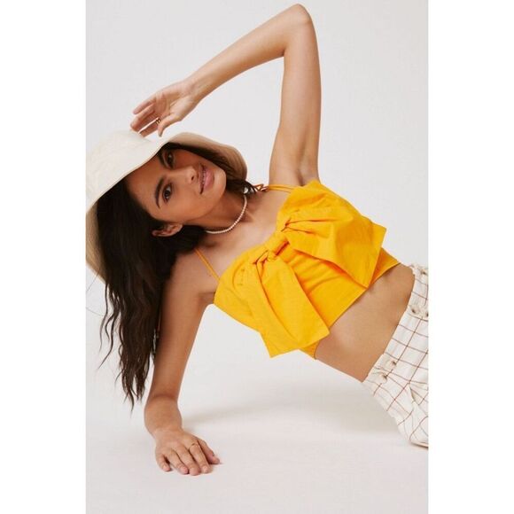 Anthropologie Maeve Women’s Mango Orange Yellow Bow-Tie Crop Top - Picture 1 of 9